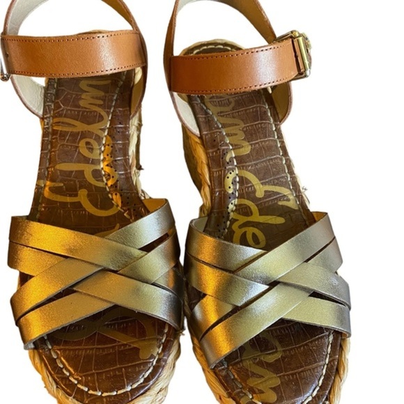Sam Edelman Darline Espadrilles Women’s Size 7.5 Goldish Sandals 7 1/2 Glitzy - Picture 2 of 7